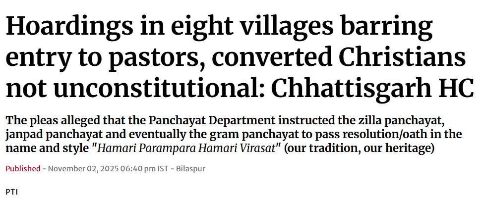 Banning of conversion in Indian villages